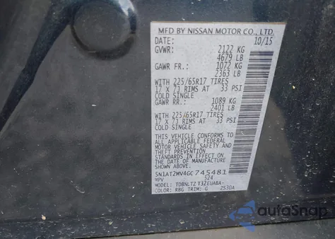 2016 Nissan Rogue Sv from USA, damaged, VIN 5N1AT2MV4GC745481
